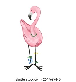 Flamingo on white  isolated background