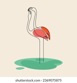 Flamingo one line art abstract, wall decor vector illustration design. Can be used for wall art, print, cover design, poster illustration, card, t-shirt print, etc