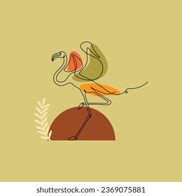 Flamingo one line art abstract, wall decor vector illustration design. Can be used for wall art, print, cover design, poster illustration, card, t-shirt print, etc