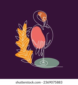 Flamingo one line art abstract, wall decor vector illustration design. Can be used for wall art, print, cover design, poster illustration, card, t-shirt print, etc
