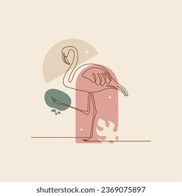 Flamingo one line art abstract, wall decor vector illustration design. Can be used for wall art, print, cover design, poster illustration, card, t-shirt print, etc