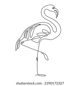 Flamingo logotipo de dibujo de una línea, icono, etiqueta. Una sola imagen de un hermoso pájaro exótico para una compañía de negocios con logo. Concepto Flamingo para marca de productos. Arte de línea continua moderno. Ilustración vectorial.