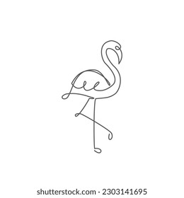 Flamingo Eine Linie, die auf weißem Hintergrund zeichnet