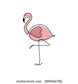 Flamingo one line logo design illustration