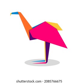 Flamingo origami. Abstract colorful vibrant Flamingo logo design. Animal origami. Vector illustration