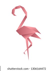 Flamingo origami low poly style. Polygonal mosaic vector illustration. Decorative origami paper flamingo.