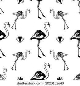 Flamingo Outline Schwarz-Weiß-Muster Design
