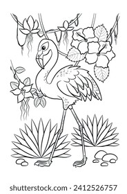 Flamingo outline. Coloring page for kids activity