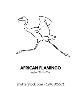 Flamingo outline. Continuous single line. Animal contour. Linear logo