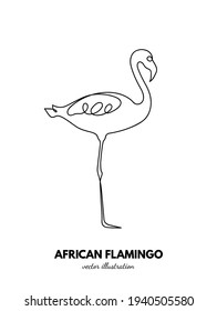 Flamingo outline. Continuous single line. Animal contour. Linear logo