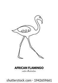 Esquema de flamenco. Línea única continua. Contorsión de pájaro. Logo lineal