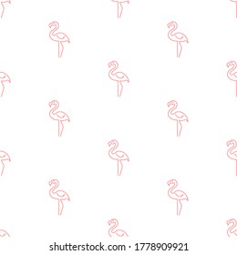 Flamingo outline. Pattern with bird. Seamless vector illustration isolated on white background.
