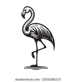 Flamingo outline vector art black color.