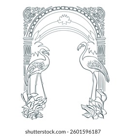 flamingo pair vector nature frame line artistic