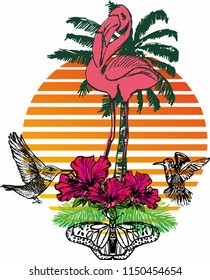 flamingo palm beach graphic design vector art