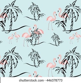 Flamingo and palm tree beautiful summer fashion pattern