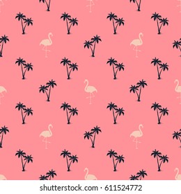 Flamingo and palms pattern. Seamless design, vector editable file