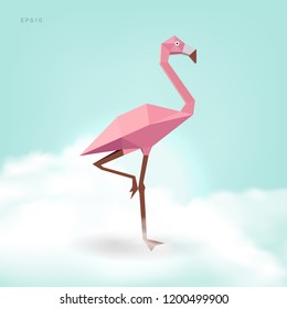Flamingo Papercraft Pastel 3D, Gradient background, Vector gradient Illustrator EPS10.