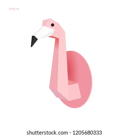 Flamingo Papercraft of the wall Pastel 3D, Vector gradient Illustrator EPS10.