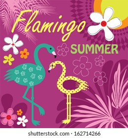 flamingo paradise summer vector illustration