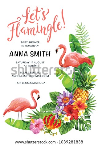 flamingo party invitation tropical hawaiian poster stock vector