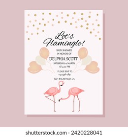 Flamingo party invitation.Baby shower invitations with flamingo cartoon character set.Birthday cards with cute animals.Wedding,Valentine's Day, baby shower,save the date,birthday.Vector illustration.