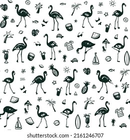 Flamingo party seamless vector pattern