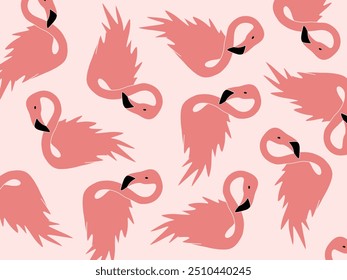 Flamingo pattern. Cute background and wallpaper. Pink birds. Vector illustrations