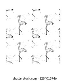 Flamingo. Pattern. Hand drawn.
