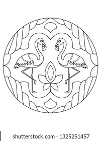 Flamingo pattern. Illustration with a bird. Mandala with an animal. Flamingo in a circular frame. Coloring page for kids and adults.
