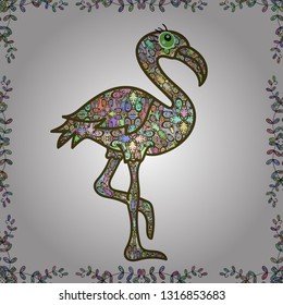 Flamingo. Pattern images. Pictures in green, neutral and white colors. Vector illustration. Sketch icons for flyer, invitation, poster. Seamless pattern. Watercolor illustration.