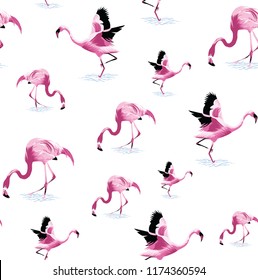 Flamingo  pattern on white