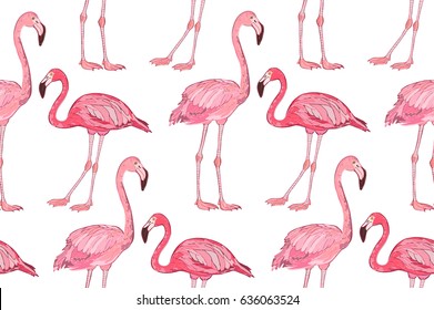 Flamingo pattern. Flamingo seamless texture. 3d style. Isolated on white background. Flamingo hand draw. Cloth, print, design, icon, logo, poster, textile, paper, card,cloth, wrapping,wallpaper.Eps10 