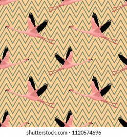 flamingo pattern seamless vector with  geometric background