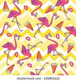 Flamingo pattern, vector, illustration