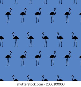 flamingo patterns in black on blue background, vector, decorative, textile, fabric