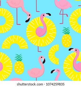 flamingo and pineapple seamless pattern