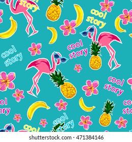 flamingo, pineapple vector illustration seamless
