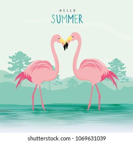 Flamingo Pink Animal Bird Cartoon Character Vector Illustration