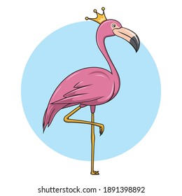 Flamingo Pink Cartoon Little Princess with Crown