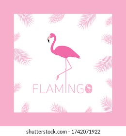 Flamingo y hojas de palma rosadas. Marco rosa. Ilustración del vector