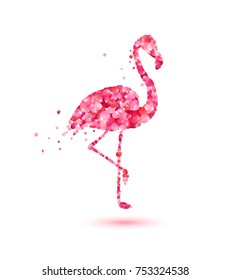 flamingo of pink rose petals isolated on white