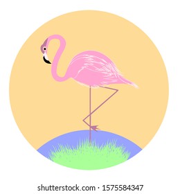 Flamingo pink - round icon - isolated on white background - vector. Environmental Protection. Animal world.