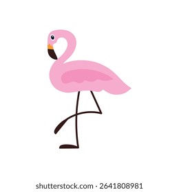 Flamingo pink. Vector flat style illustration of pink bird with raised leg. Colored icon.