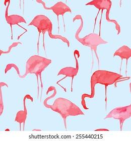flamingo pink watercolor silhouette seamless background