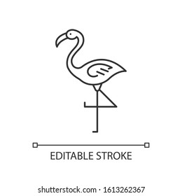 Flamingo pixel perfect linear icon. Exotic wild bird. Tropical creature. Wildlife. South american habitat. Thin line customizable illustration. Contour symbol. Vector isolated drawing. Editable stroke