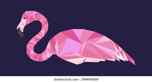 Flamingo. Polygonal style. Vector illustration on a dark background.