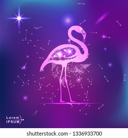 flamingo. Polygonal wireframe flamingo silhouette on gradient background. Space, futuristic, zodiac concept. Shine neon style vector illustration