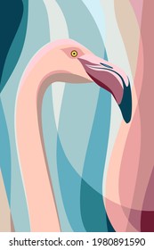 Flamingo portrait. Abstract artistic background with flamingo bird head in pastel pink and blue colors. Vector illustration