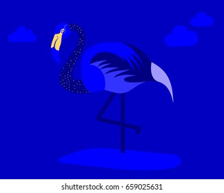 flamingo Portrait Vector Illustrated on blue background